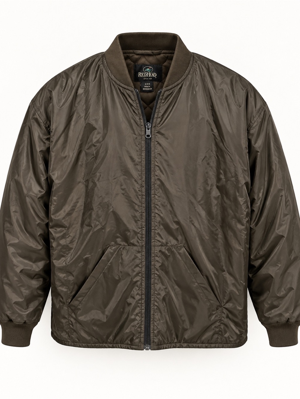 RedHead Olive Brown Bomber Jacket Size L Quilted Lined Camo Pocket Outdoors Y2K